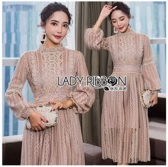 Beige Lace Dress เดรสผ้าลูกไม้สีเบจสไตล์วินเทจ