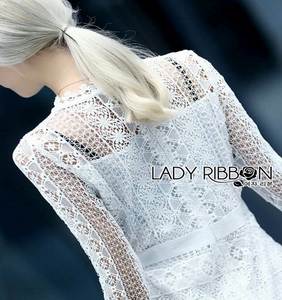 Lace Ruffle Dress Lady Ribbon เดรสลูกไม้สีขาว