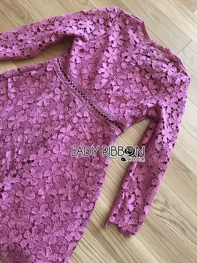 เดรสผ้าลูกไม้สีชมพูเข้มสไล์คลาสสิกโมเดิร์น