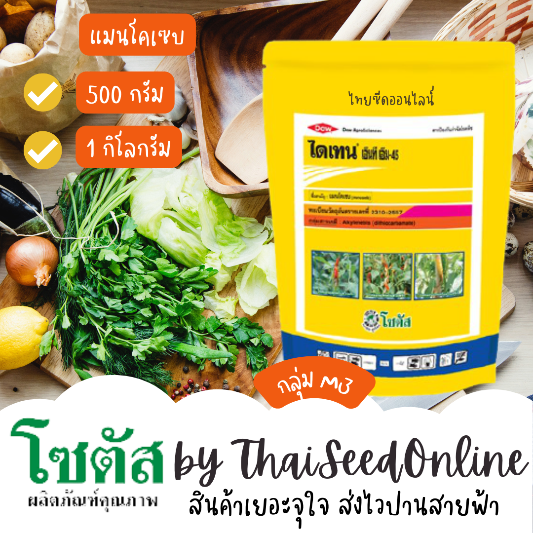 500กรัม/1กก ไดเทน เอ็นที เอ็ม-45 (Dithane NT M-45) "ไดเทน เอ็นที เอ็ม-45" สูตรทนฝน ป้องกันกำจัดโรคพืชได้มากกว่า 400 ชนิด ใน 70 พืช ตราโซตัส Fungicide