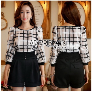Lady Ribbon Online เสื้อผ้าออนไลน์ขายส่ง Lady Ribbon เสื้อผ้า LR13180816 🎀 Lady Ribbon's Made 🎀 Lady Kim Smart Casual Check Embroidered Playsuit
