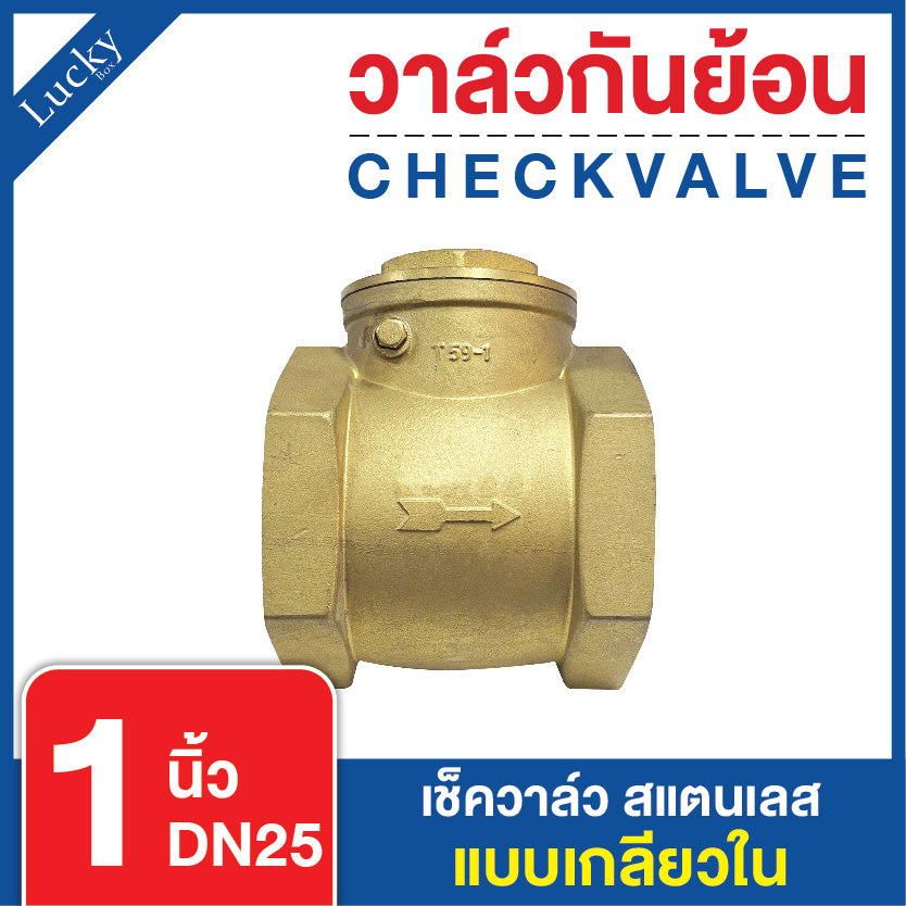 Check Valve เช็ควาล์ว ทองเหลือง แบบบานสวิงแนวนอน ขนาด 1 นิ้ว