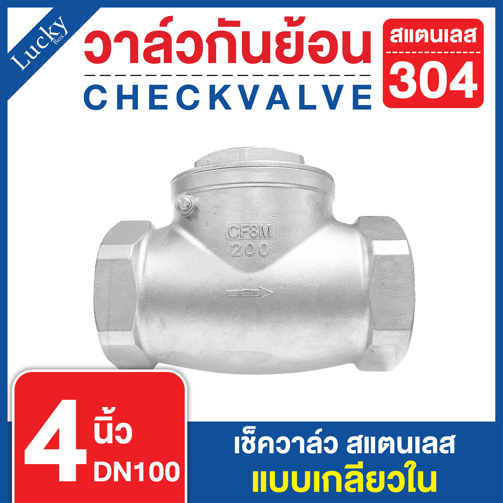 เช็ควาล์วสแตนเลส 304 เแบบเกลียวบานพับแนวนอน ขนาด 4 นิ้ว DN100