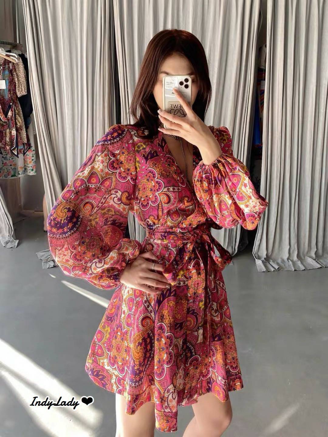 Dress ทรงสวย ไขว้หน้า แขนยาวพอง