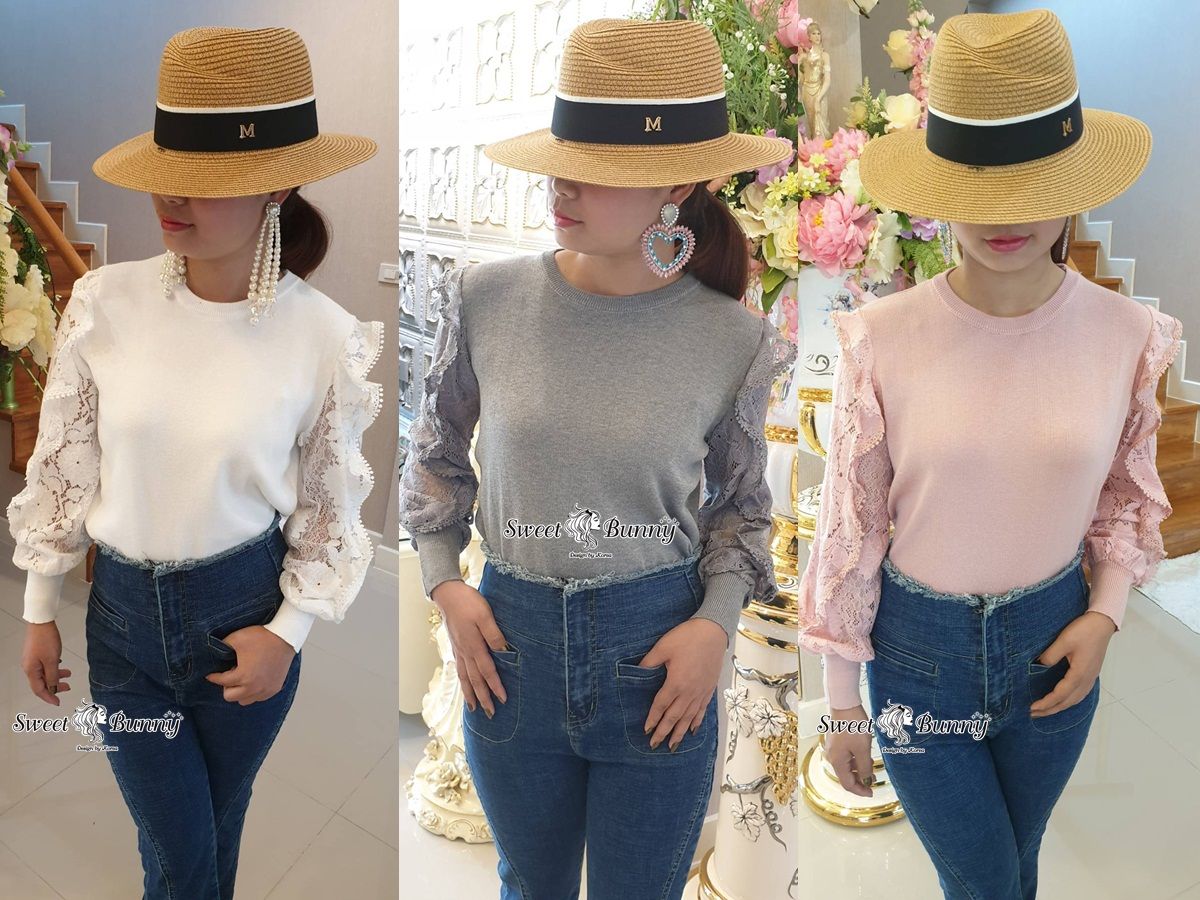 เสื้อทรงปล่อยๆ แขนยาว ปลายแขนเป็นขอบยาง
