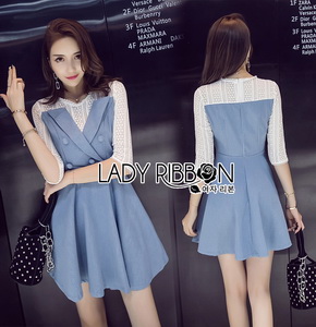 Lady Ribbon Denim Mini Dress ขายมินิเดรสเกาะอก