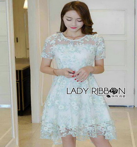 Grace Pastel Flower Lace Dress Lady Ribbon เดรสผ้าลูกไม้