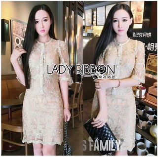 Lady Ribbon Online เสื้อผ้าออนไลน์ขายส่ง Lady Ribbon เสื้อผ้า LR14180816 🎀 Lady Ribbon's Made 🎀 Kate Royal Sweet Gold Floral Embroidered Button-Down Tulle Dress เดรสผ้าทูล