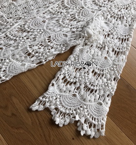 Summer Style White Crochet Dress Lady Ribbon เดรสผ้าถักโครเชต์