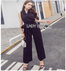 Lady Ribbon Black and White Polkadot Jumpsuit จัมป์สูทผ้าเครป