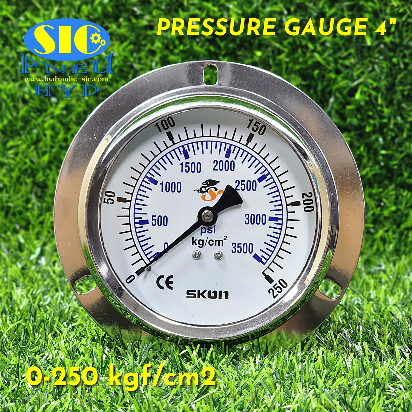 Pressure Gauge 4" เกจวัดแรงดัน หน้าปัด 4" เกลียวออกหลังกลาง 426-21-*** SKON