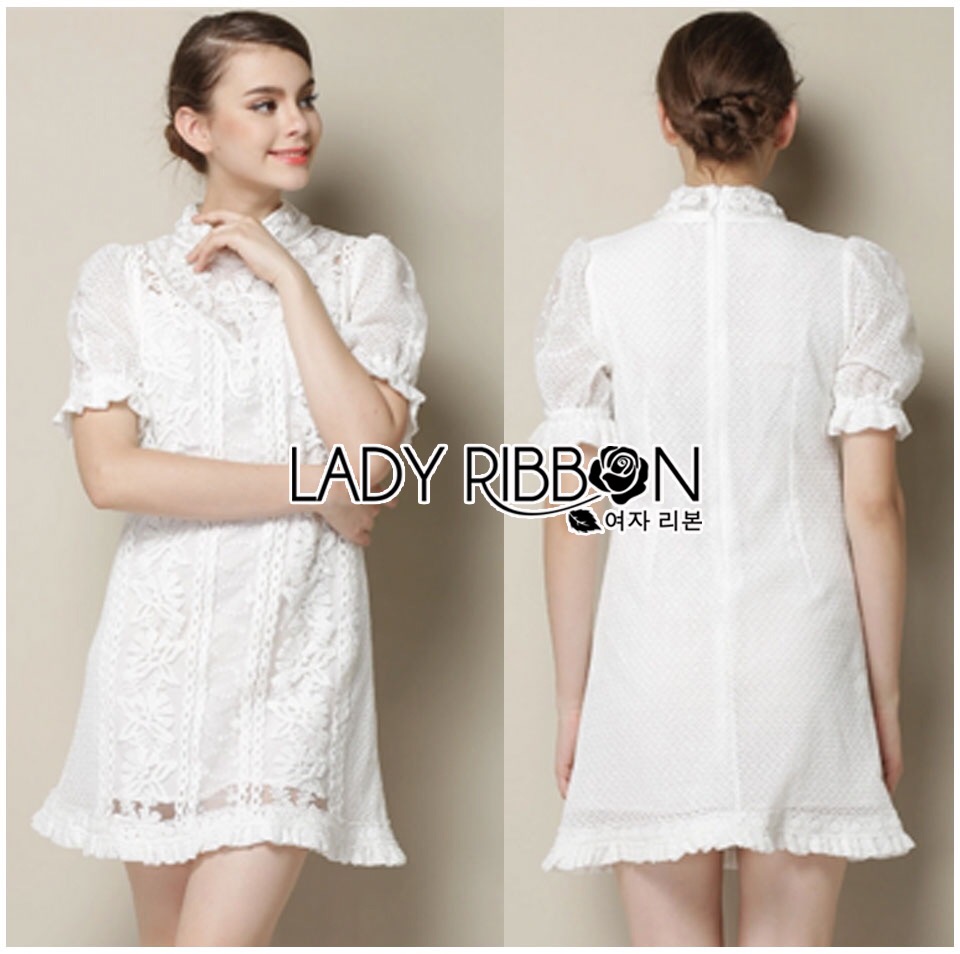 ladyribbon Lady Ribbon เสื้อผ้าพร้อมส่ง เสื้อผ้า Lady Ribbon พร้อมส่ง เลดี้ริบบอน Lady Ribbon's Made 🎀 Lady Lara Classic Feminine High-Neck Embellished Lace Dress
