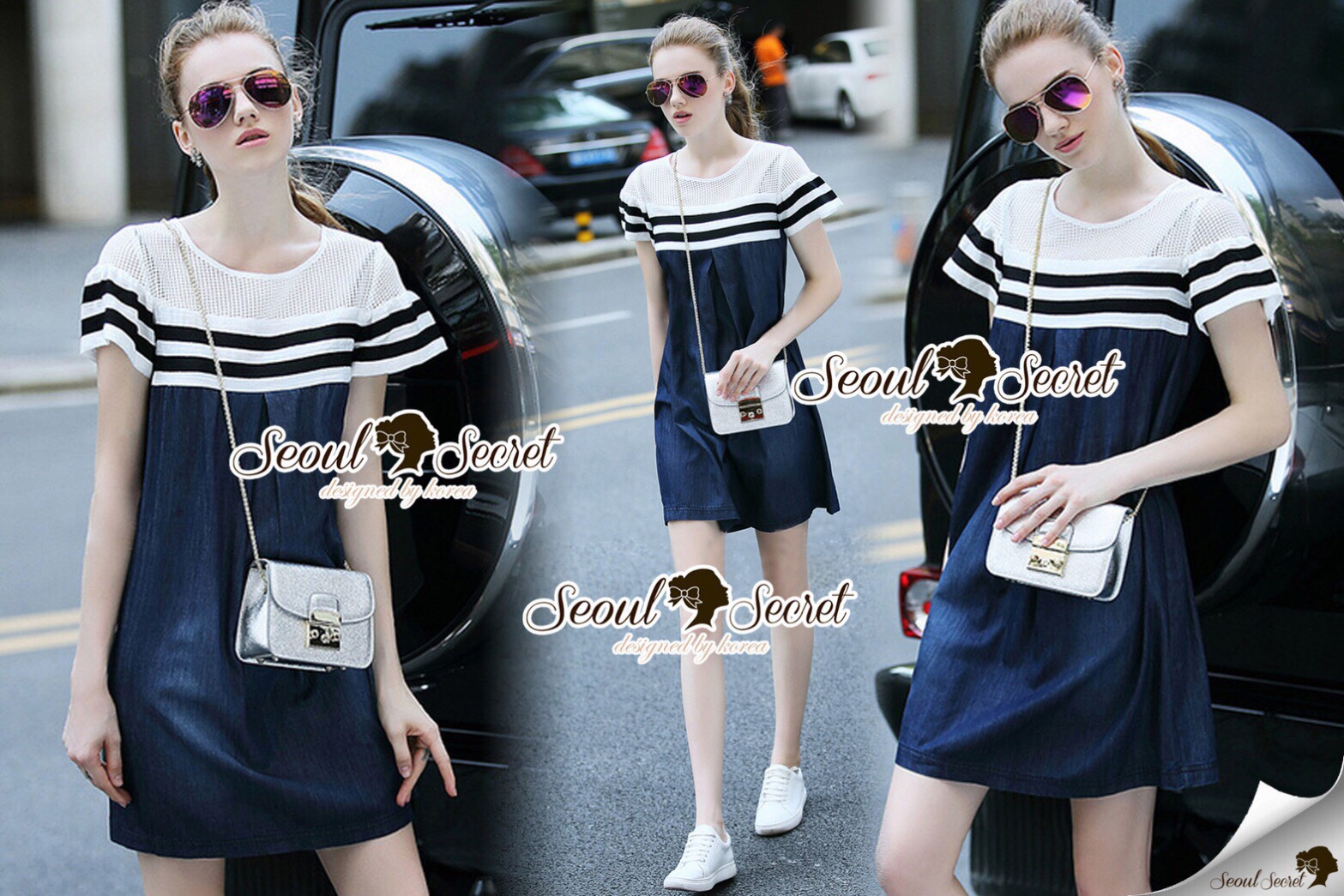 Lady Ribbon Online SS17300516 Seoul Secret Say's .... Ladiest Netty Stipy Line Denim Dress