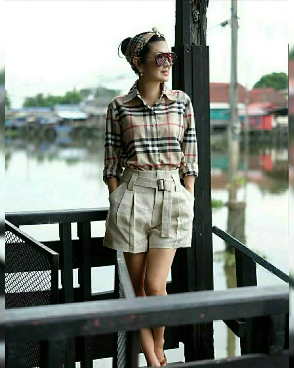 3ชิ้นเสื้อคอปกกระดุมหน้า ลายบลูเบอรี่