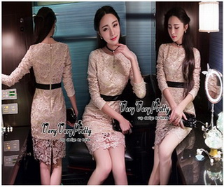 เสื้อผ้าเกาหลีเดรสผ้าลูกไม้เนื้อดี