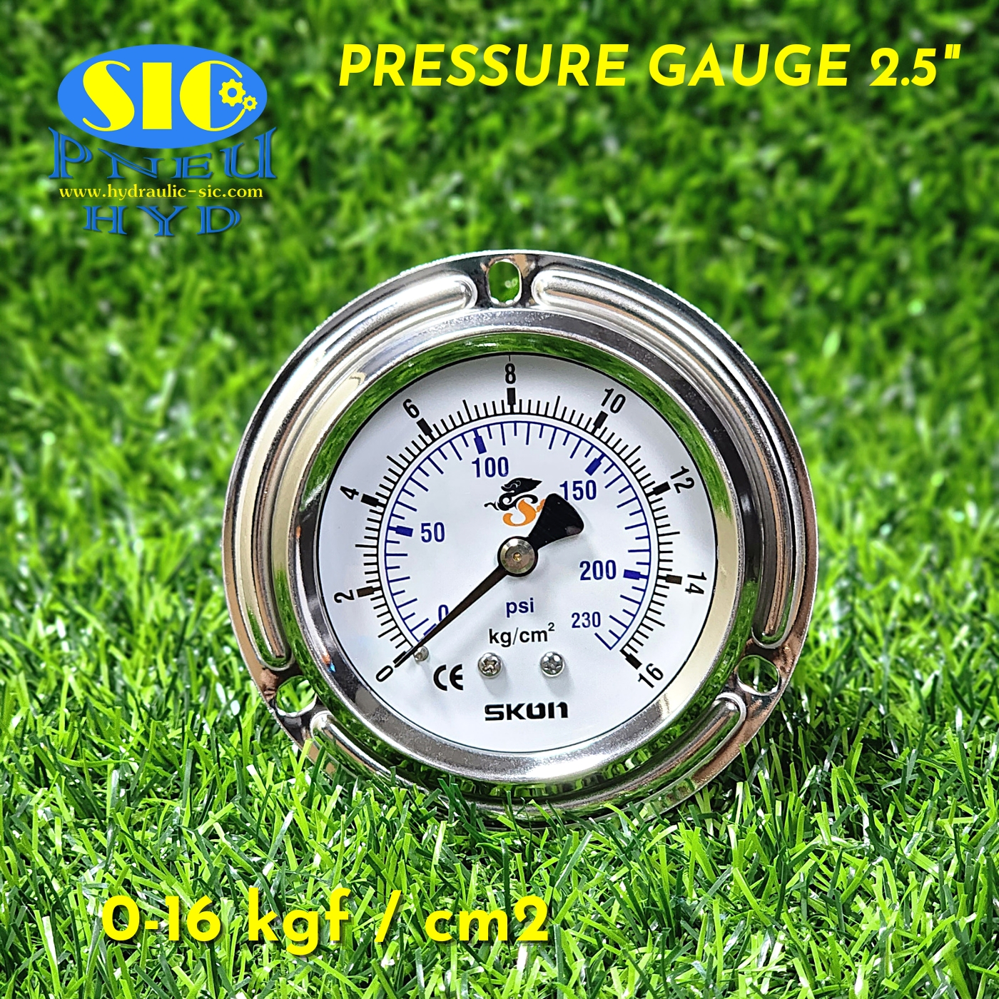 326-21-222** Pressure Gauge kgf-cm2/Psi เกจวัดแรงดัน หน้าปัด 2-1/2" เกลียวออกหลัง (SKON)