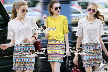 Lady Ribbon Online เสื้อผ้าออนไลน์ ขายส่งของแท้ราคาถููก SS12110716 Seoul Secret Say's... Gypsy Tile Print Skirt Lace Blouse Set