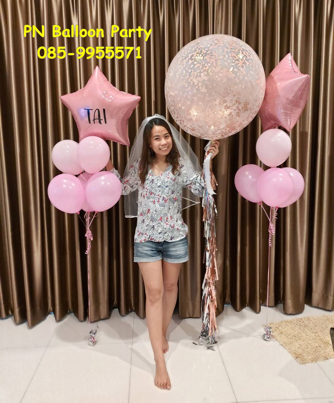 เซ็ตช่อลูกโป่งดาวและกริตเตอร์ขนาด 36 นิ้ว พร้อมข้อความและพู่