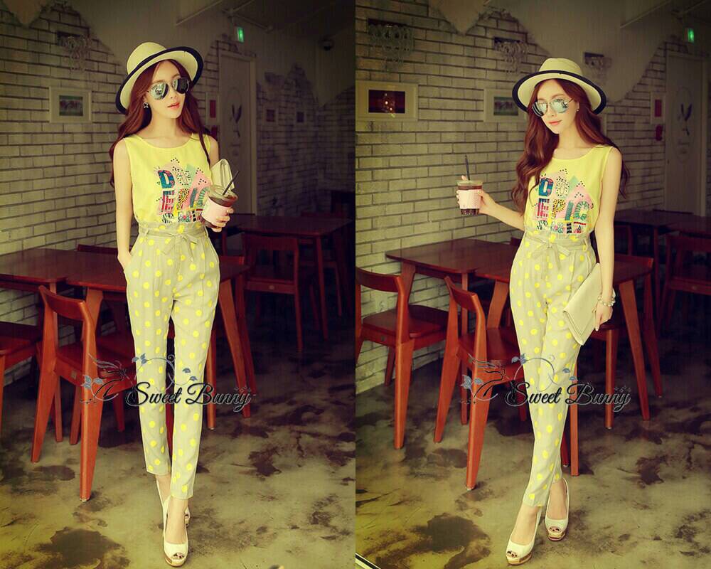 Lady Ribbon Online Sweet Bunny SB14300516 Sweet Bunny Present... Do Epic Shit Tee And Yellow Polka Dot pants Set