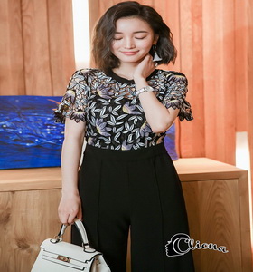 จั้มสูทขายาวชุดลูกไม้ทอ