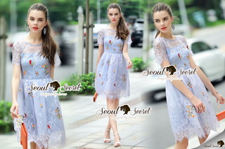 SS20220816 Seoul Secret Say's .... Vollatta-Blue SeeThrough Lace Blossom Dress
