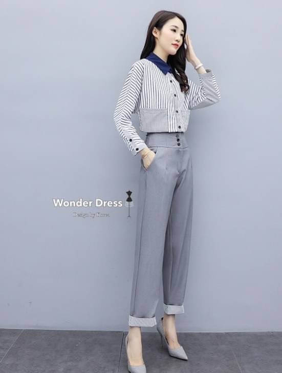 เซทเสื้อเชิ๊ตลายลง เล็กใหญ่สีขาวดำ