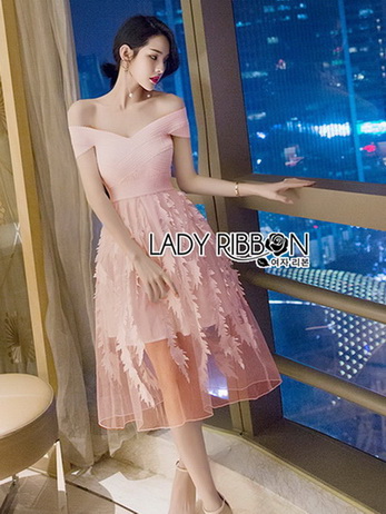 🎀 Lady Ribbon's Made 🎀 Lady Judy Off-Shoulder Twist Spandex and Embroidered Tulle Dress
