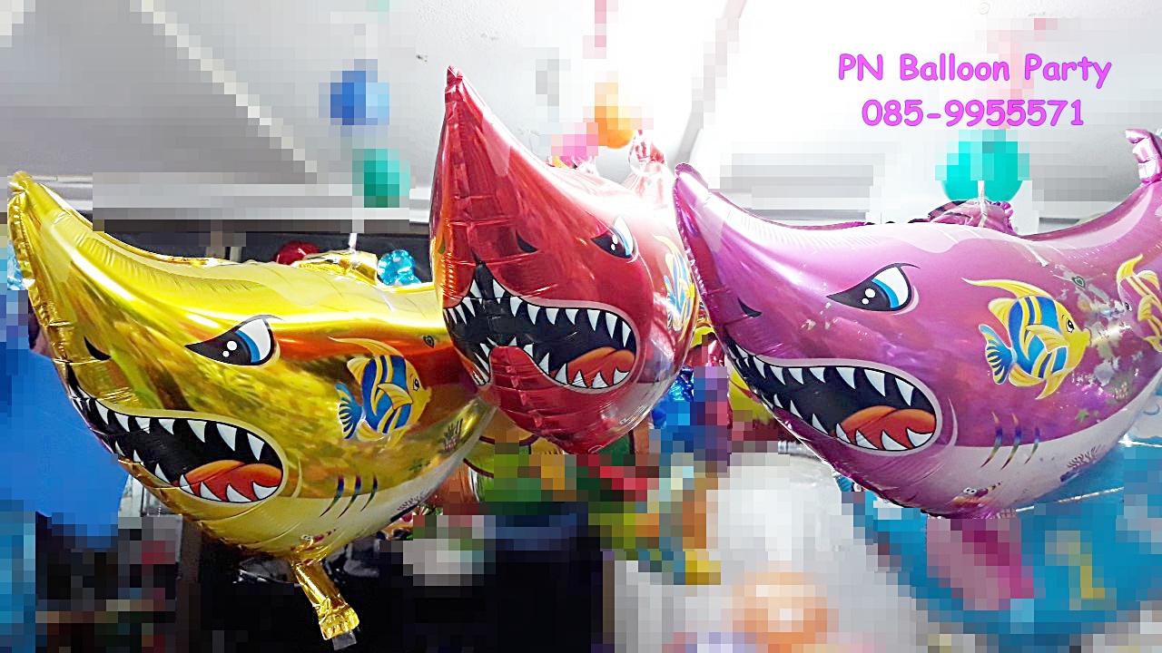 ลูกโป่งปลาฉลามปากแหลม สีฟ้าแดง Shark Fish Balloon