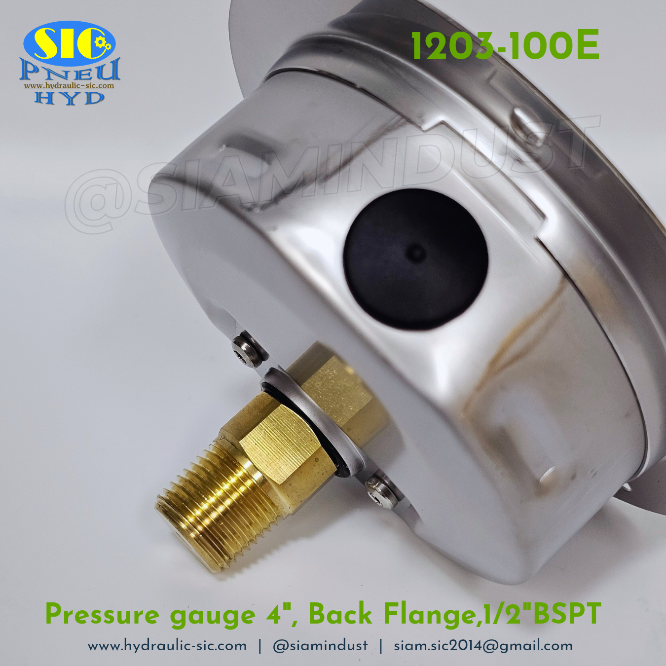 1203-100E Pressure Gauge เกจวัดแรงดันหน้าปัด 4" เกลียว 1/2" BSPT ออกหลังล่าง RiTHERM