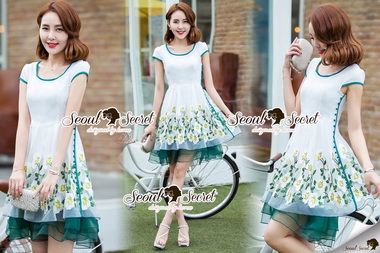 Lady Ribbon Online ขายส่ง เสื้อผ้าออนไลน์ ของแท้ SS11040716 Seoul Secret Say's... Chiffon Tail Skirt Blossom Stick Dress
