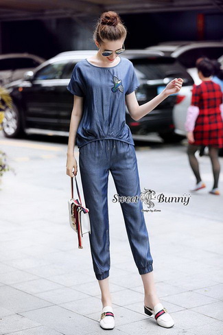 ชุดวอล์มเซ็ทเสื้อกางเกงยีนส์ผ้ายีนส์