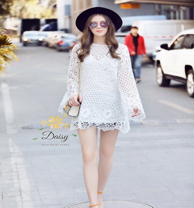 เสื้อมินิเดรสแฟชั่นแบบเกาหลีแขนยาว