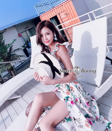 ชุดเดรสดอกเกาหลีผ้าจอร์เจียร์