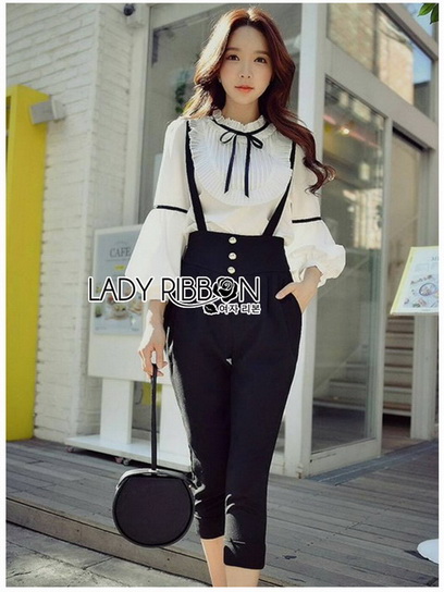 Blouse with Black Lady Ribbon Jumpsuit