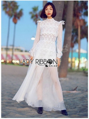 Long Dress เดรสยาวผ้าชีฟองผสมลูกไม้