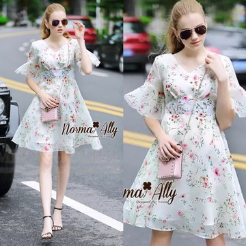 Lady Ribbon Online เสื้อผ้าออนไลน์ ขายส่ง normal ของแท้ NA07140716 🎉Normal Ally Present flower print summer dress