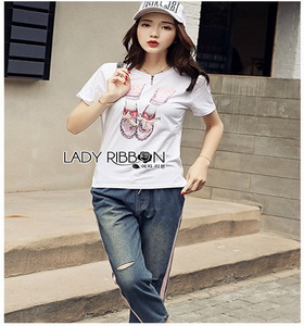 Striped Denim Set Lady Ribbon เซ็ตเสื้อยืด