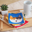 ที่รองแก้ว ลายแมวสาม เซต 5 ชิ้นคละสี Coaster canvas with caliiico cat print set 5 Pcs.