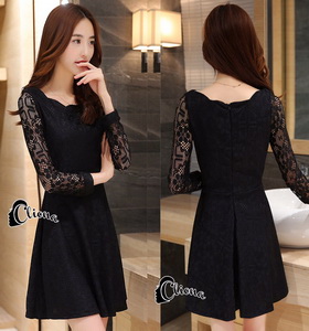 เสื้อผ้าแฟชั่นเกาหลีCliona Black Lace Dress - ลูกไม้นิ่ม เกรดดี