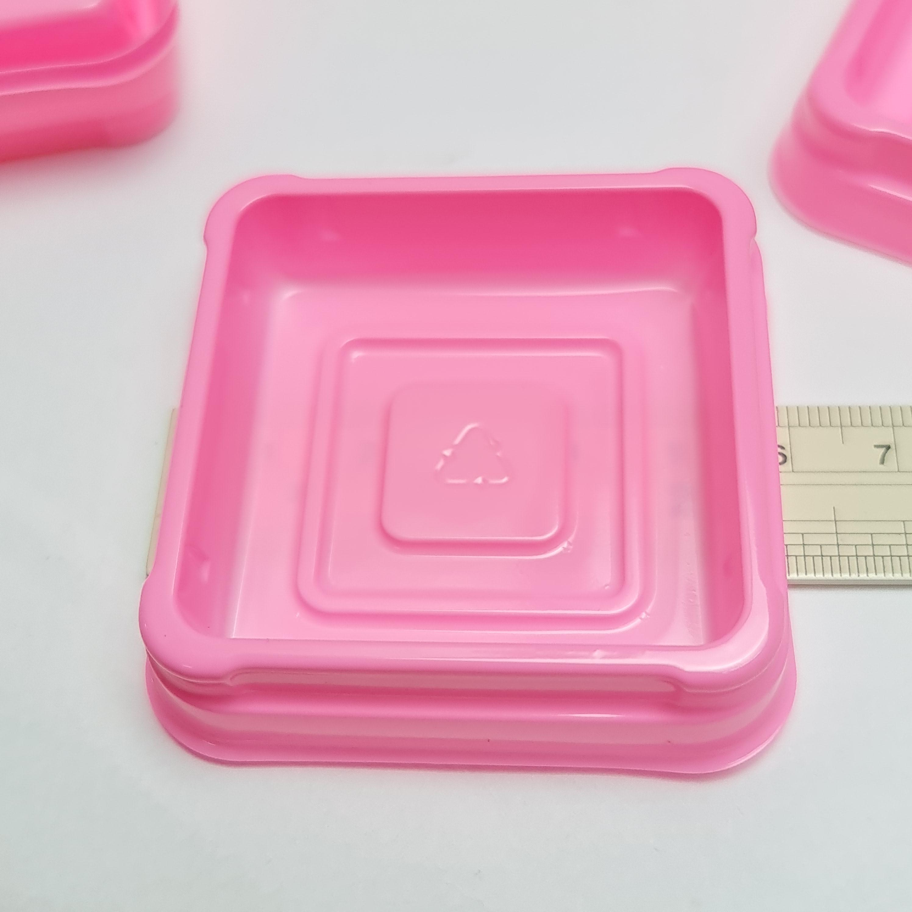 ✅🇹🇭 กล่องเบเกอรี่ 4.5cm. ชมพู+ฝาใส 50ชุด/แพ็ค กล่องขนมไหว้พระจันทร์ ขนมเปี๊ยะ ขนมไหว้ bakery package