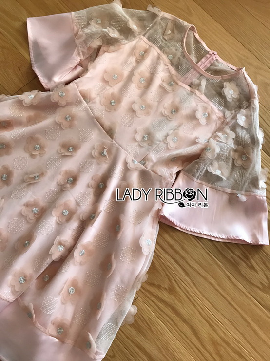 Mini Cocktail Dress มินิเดรสผ้าชีฟองปักดอกไม้สีชมพูอ่อน