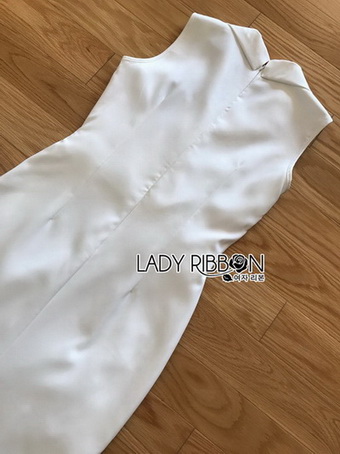 Chic Lady Ribbon Clean White Suit Dress