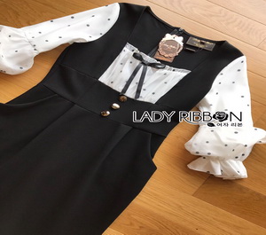 Lady Ribbon White Polkadot Dress เดรสเอี๊ยมสีขาว