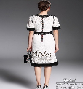 Korea Dress แฟชั่นเดรสลูกไม้ผ้าโทนสีขาว-ดำ งานเกาหลีสไตล์