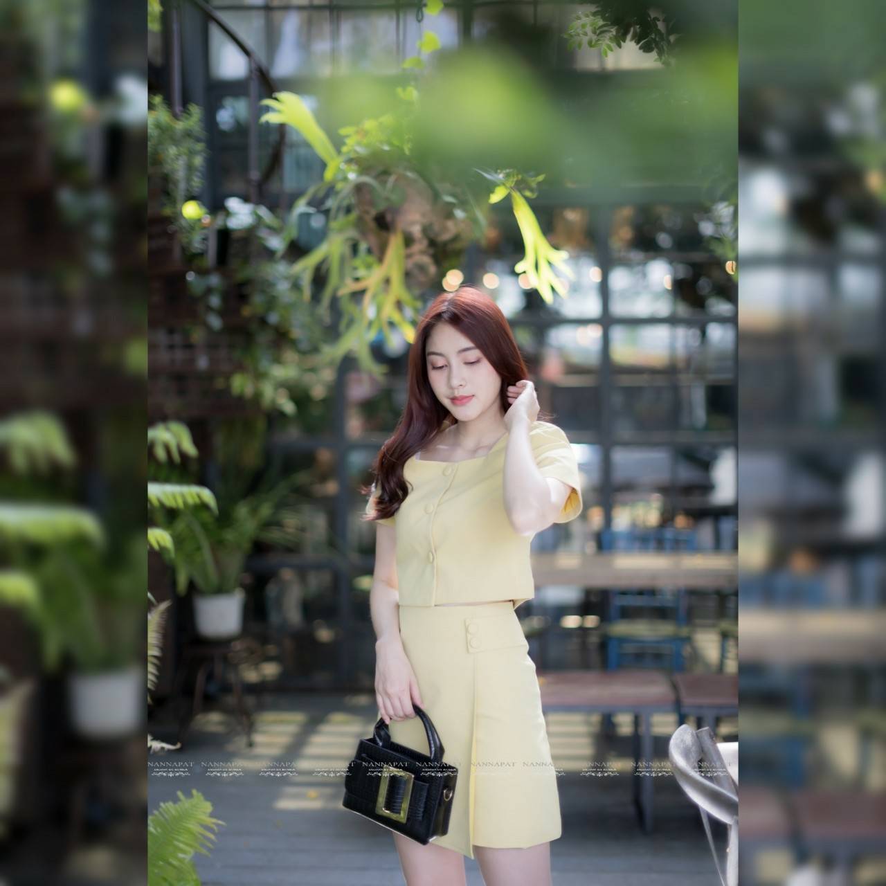 เซทสีเหลืองเสื้อกระดุมหน้า