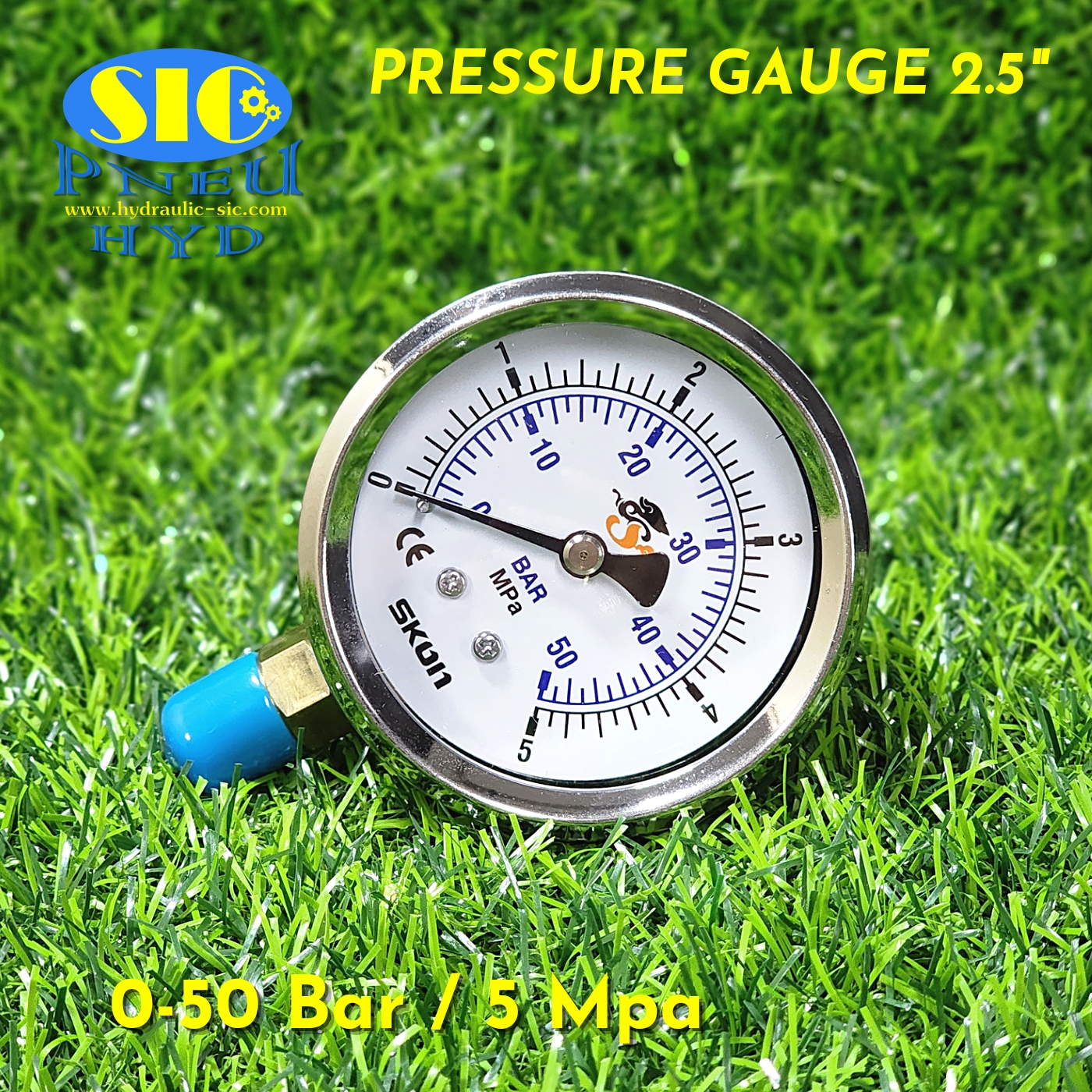 Pressure Gauge Range Bar/Mpa เกจวัดแรงดัน (321-22-*** : หน้าปัด 2-1/2" เกลียวออกข้าง) (SKON)