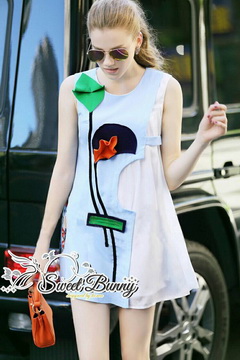 Lady Ribbon Online ขายส่งเสื้อผ้าออนไลน์พร้อมส่งของแท้ SW04220716 Sweet Bunny Present... Blue Floral Sleeveless Dress