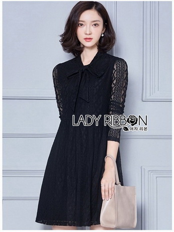 Lady Ribbon Black Lace Dress เดรสดำสไตล์เฟมินีน