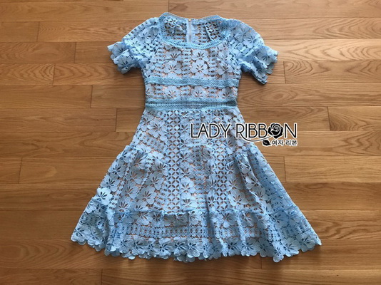 Vivid Blue Lace Dress เดรสสั้นผ้าลูกไม้สีฟ้าสด