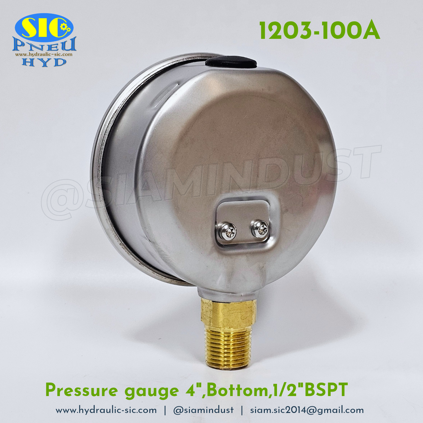 1203-100A Pressure Gauge เกจวัดแรงดันหน้าปัด 4" เกลียว 1/2" BSPT ออกข้าง RiTHERM